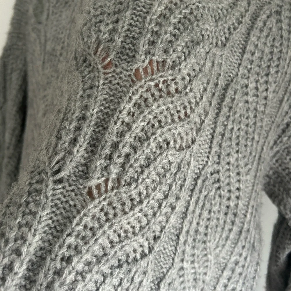 J. Crew Gray Pointelle Alpaca Cable Knit Sweater